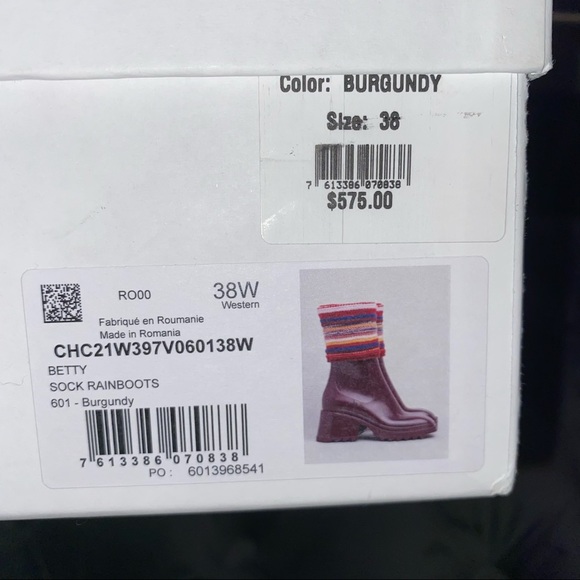 New Size 38 Chloe Betty Rain Boots Burgundy - Picture 6 of 6
